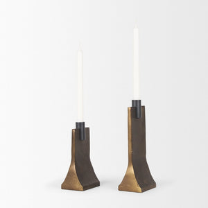 Mercana Polli Elegant Metal Taper Candleholders Set of 2 - Timeless Design for Modern and Rustic Spaces Antiqued Gold | Matte Black 70670