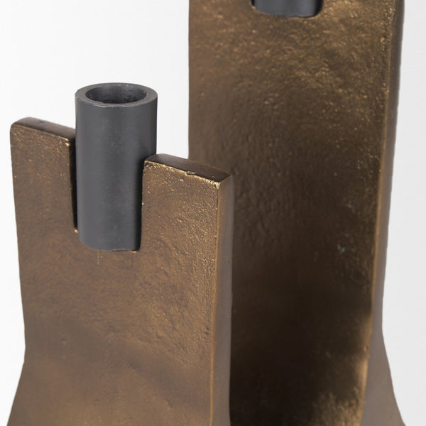 Mercana Polli Elegant Metal Taper Candleholders Set of 2 - Timeless Design for Modern and Rustic Spaces Antiqued Gold | Matte Black 70670