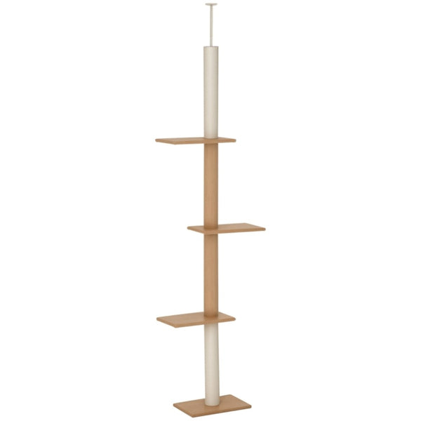 English Elm Tall Floor to Ceiling Cat Tree with Grey Flannel Platforms and Tension Rod Design T3971P437649