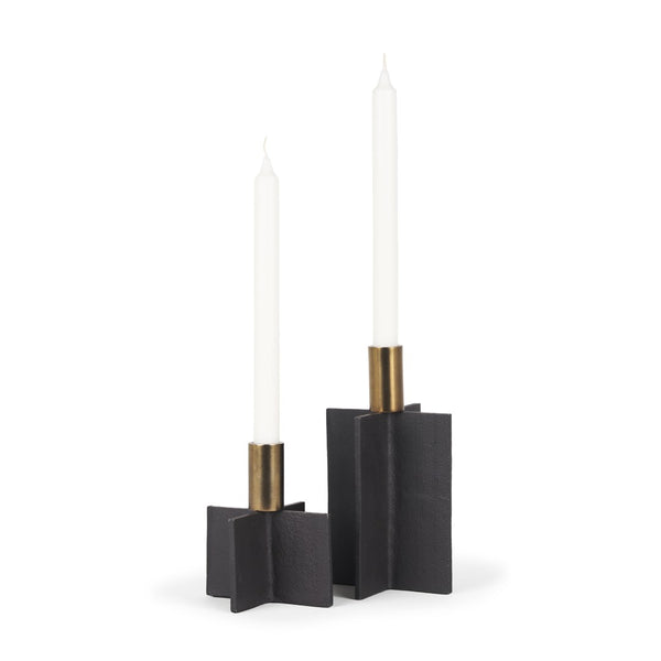 Mercana Pia Elegant Taper Candleholders Set of 2 - Modern Rustic Design for Stylish Home Décor Accents Matte Black | Brushed Gold 70671