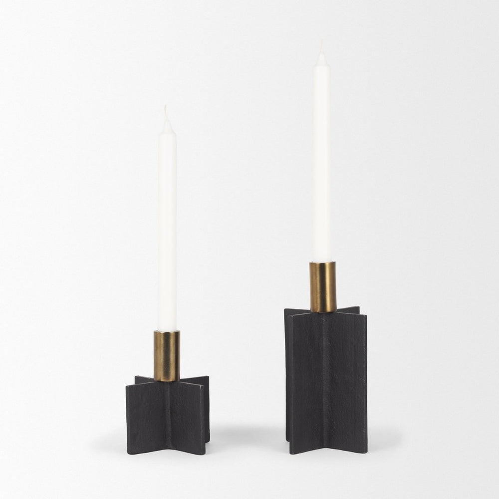 Mercana Pia Elegant Taper Candleholders Set of 2 - Modern Rustic Design for Stylish Home Décor Accents Matte Black | Brushed Gold 70671