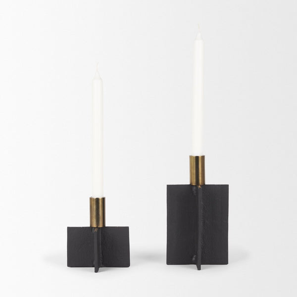 Mercana Pia Elegant Taper Candleholders Set of 2 - Modern Rustic Design for Stylish Home Décor Accents Matte Black | Brushed Gold 70671