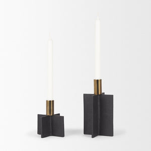 Mercana Pia Elegant Taper Candleholders Set of 2 - Modern Rustic Design for Stylish Home Décor Accents Matte Black | Brushed Gold 70671