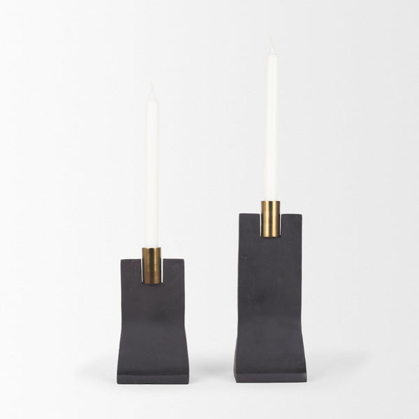Mercana Polli Elegant Metal Taper Candleholders Set of 2 - Timeless Design for Modern and Rustic Spaces Matte Black | Brushed Gold 70672
