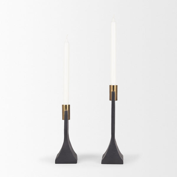 Mercana Polli Elegant Metal Taper Candleholders Set of 2 - Timeless Design for Modern and Rustic Spaces Matte Black | Brushed Gold 70672
