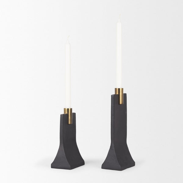 Mercana Polli Elegant Metal Taper Candleholders Set of 2 - Timeless Design for Modern and Rustic Spaces Matte Black | Brushed Gold 70672