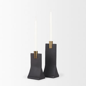 Mercana Polli Elegant Metal Taper Candleholders Set of 2 - Timeless Design for Modern and Rustic Spaces Matte Black | Brushed Gold 70672