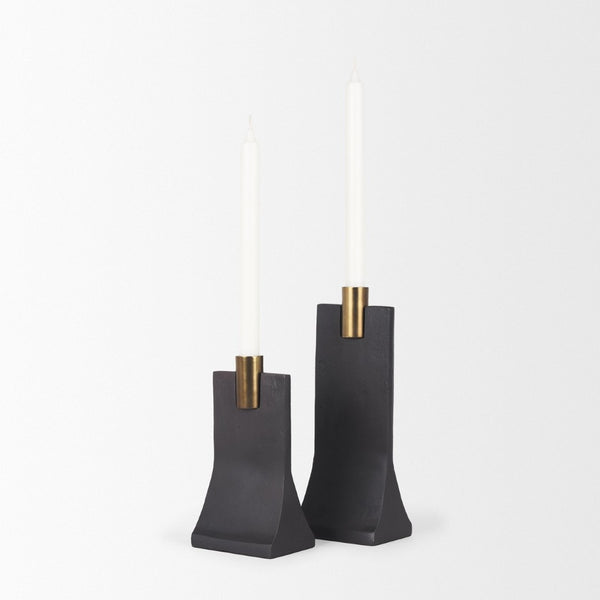 Mercana Polli Elegant Metal Taper Candleholders Set of 2 - Timeless Design for Modern and Rustic Spaces Matte Black | Brushed Gold 70672