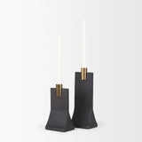 Polli Matte Black with Brushed Gold Metal Taper Candleholders - Set of 2 70672 Mercana