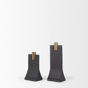 Mercana Polli Elegant Metal Taper Candleholders Set of 2 - Timeless Design for Modern and Rustic Spaces Matte Black | Brushed Gold 70672