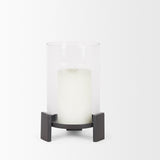 Price Small Matte Black Metal with Glass Hurricane Candle Holder 70677 Mercana