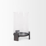 Price Small Matte Black Metal with Glass Hurricane Candle Holder 70677 Mercana