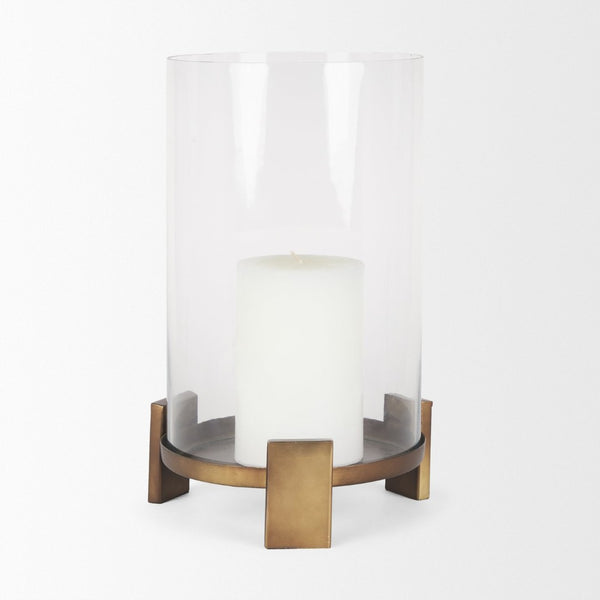 Mercana Price Elegant Matte Black Metal Hurricane Candle Holder with Glass for Ambiance and Style Antiqued Gold | Large 70678