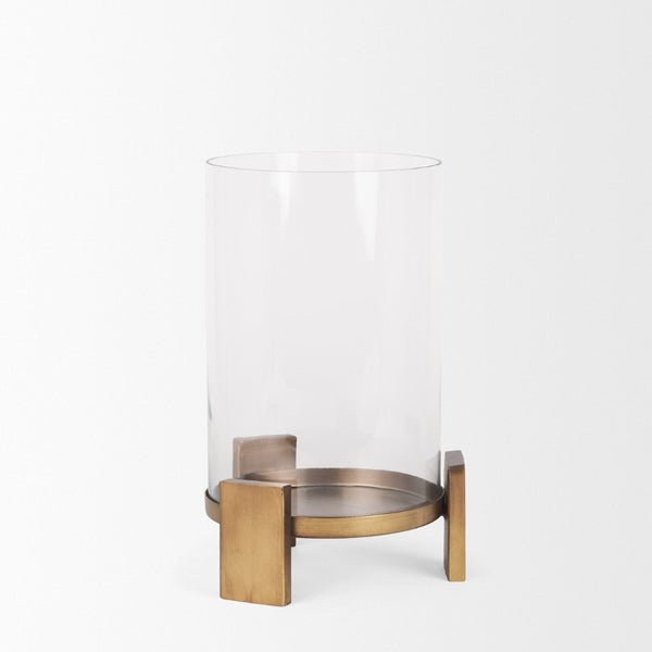 Mercana Price Elegant Matte Black Metal Hurricane Candle Holder with Glass for Ambiance and Style Antiqued Gold | Small 70679