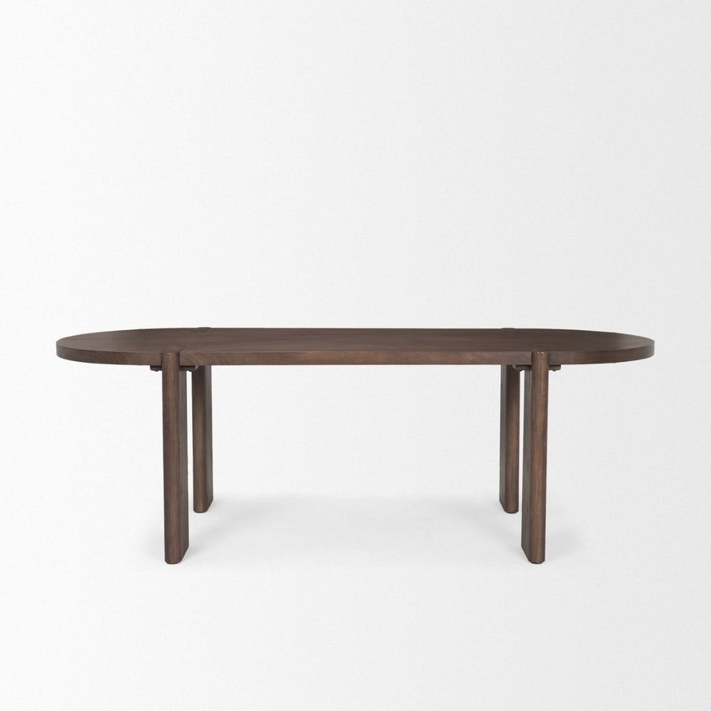 Mercana Sohan Oval Dining Table - Elegant Solid Elm Wood with Dark Stain, Ideal for Modern Dining Spaces 70853