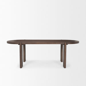 Mercana Sohan Oval Dining Table - Elegant Solid Elm Wood with Dark Stain, Ideal for Modern Dining Spaces 70853