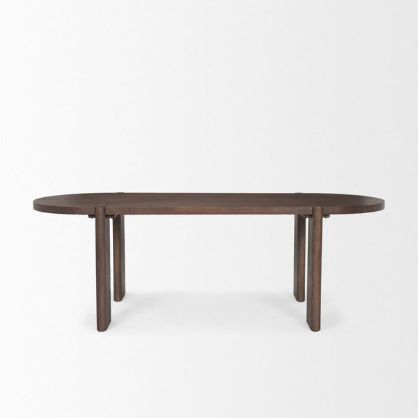 Mercana Sohan Oval Dining Table - Elegant Solid Elm Wood with Dark Stain, Ideal for Modern Dining Spaces 70853