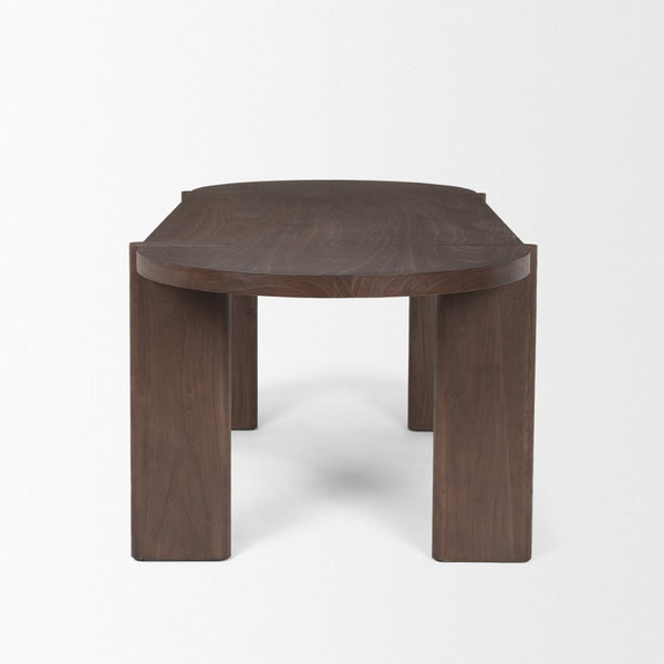 Mercana Sohan Oval Dining Table - Elegant Solid Elm Wood with Dark Stain, Ideal for Modern Dining Spaces 70853