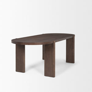 Mercana Sohan Oval Dining Table - Elegant Solid Elm Wood with Dark Stain, Ideal for Modern Dining Spaces 70853
