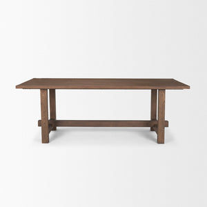Mercana Suke Rectangular Dining Table - Solid Mango Wood with Trestle Base for Rustic and Modern Spaces 84" Med Brown Wood Top | Med Brown Wood Legs 70873-AB