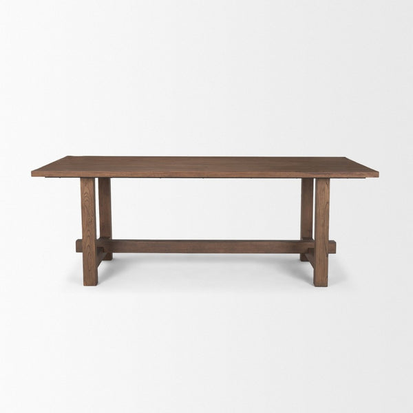 Mercana Suke Rectangular Dining Table - Solid Mango Wood with Trestle Base for Rustic and Modern Spaces 84" Med Brown Wood Top | Med Brown Wood Legs 70873-AB