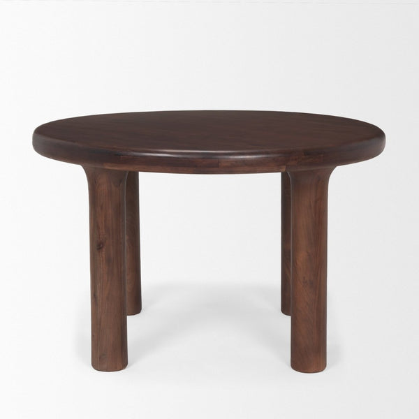 Mercana Soma Round Dining Table in Textured Black Mango Wood – Elegant Focal Point for Modern Spaces 48" Red Brown Wood Top | Red Brown Wood Legs 70874-AB