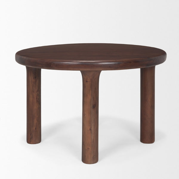 Mercana Soma Round Dining Table in Textured Black Mango Wood – Elegant Focal Point for Modern Spaces 48" Red Brown Wood Top | Red Brown Wood Legs 70874-AB