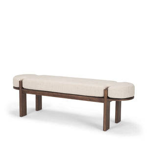 Mercana Sohan Elegant Elm Wood Bench with Versatile Neutral Upholstery for Modern Entryways and Dining Spaces Dark Brown Wood | Oatmeal Fabric 70802