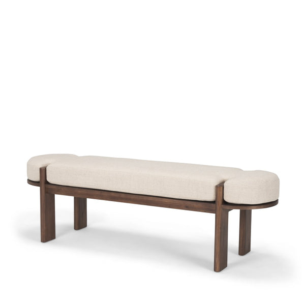 Mercana Sohan Elegant Elm Wood Bench with Versatile Neutral Upholstery for Modern Entryways and Dining Spaces Dark Brown Wood | Oatmeal Fabric 70802