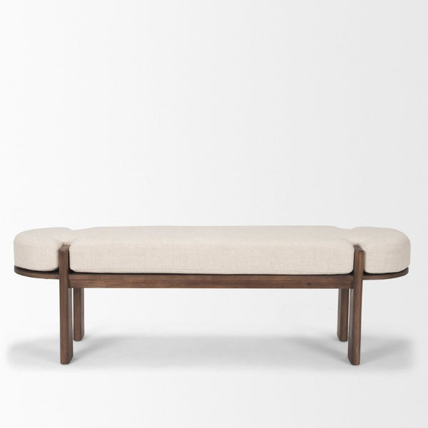 Mercana Sohan Elegant Elm Wood Bench with Versatile Neutral Upholstery for Modern Entryways and Dining Spaces Dark Brown Wood | Oatmeal Fabric 70802