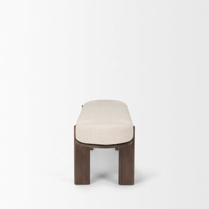 Mercana Sohan Elegant Elm Wood Bench with Versatile Neutral Upholstery for Modern Entryways and Dining Spaces Dark Brown Wood | Oatmeal Fabric 70802