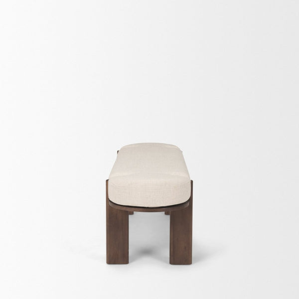Mercana Sohan Elegant Elm Wood Bench with Versatile Neutral Upholstery for Modern Entryways and Dining Spaces Dark Brown Wood | Oatmeal Fabric 70802