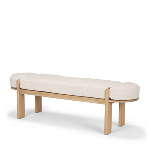Mercana Sohan Elegant Elm Wood Bench with Versatile Neutral Upholstery for Modern Entryways and Dining Spaces Light Brown Wood | Oatmeal Fabric 70803