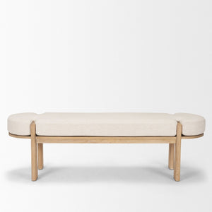 Mercana Sohan Elegant Elm Wood Bench with Versatile Neutral Upholstery for Modern Entryways and Dining Spaces Light Brown Wood | Oatmeal Fabric 70803