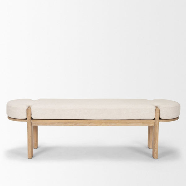 Mercana Sohan Elegant Elm Wood Bench with Versatile Neutral Upholstery for Modern Entryways and Dining Spaces Light Brown Wood | Oatmeal Fabric 70803
