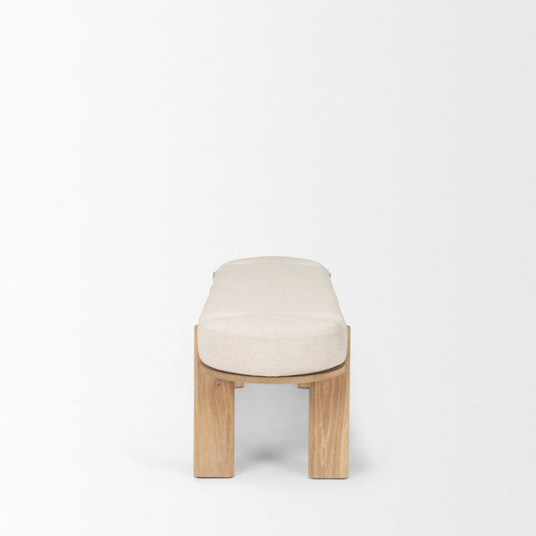 Mercana Sohan Elegant Elm Wood Bench with Versatile Neutral Upholstery for Modern Entryways and Dining Spaces Light Brown Wood | Oatmeal Fabric 70803