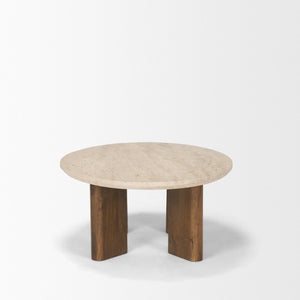 Mercana Syona Sculptural Coffee Table with Natural Stone Top and Sturdy Mango Wood Legs for Stylish Design 70879-AB