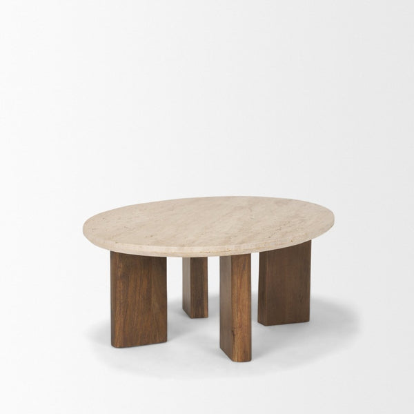 Mercana Syona Sculptural Coffee Table with Natural Stone Top and Sturdy Mango Wood Legs for Stylish Design 70879-AB