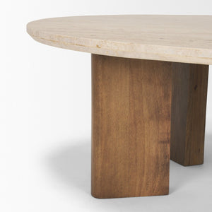 Mercana Syona Sculptural Coffee Table with Natural Stone Top and Sturdy Mango Wood Legs for Stylish Design 70879-AB