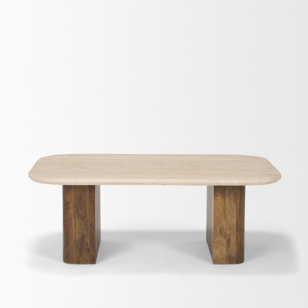 Mercana Symona Natural Stone & Mango Wood Coffee Table - Unique Sculptural Design for Modern Living Spaces 70880-AB
