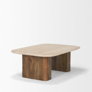 Mercana Symona Natural Stone & Mango Wood Coffee Table - Unique Sculptural Design for Modern Living Spaces 70880-AB