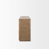 Sina Gray Brown Oak Wood with Natural Rattan 4 Door Sideboard 70815 Mercana