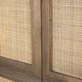 Sina Gray Brown Oak Wood with Natural Rattan 4 Door Sideboard 70815 Mercana