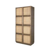 Sina Gray Brown Oak Wood with Natural Rattan 2 Door Curio Cabinet 70816 Mercana