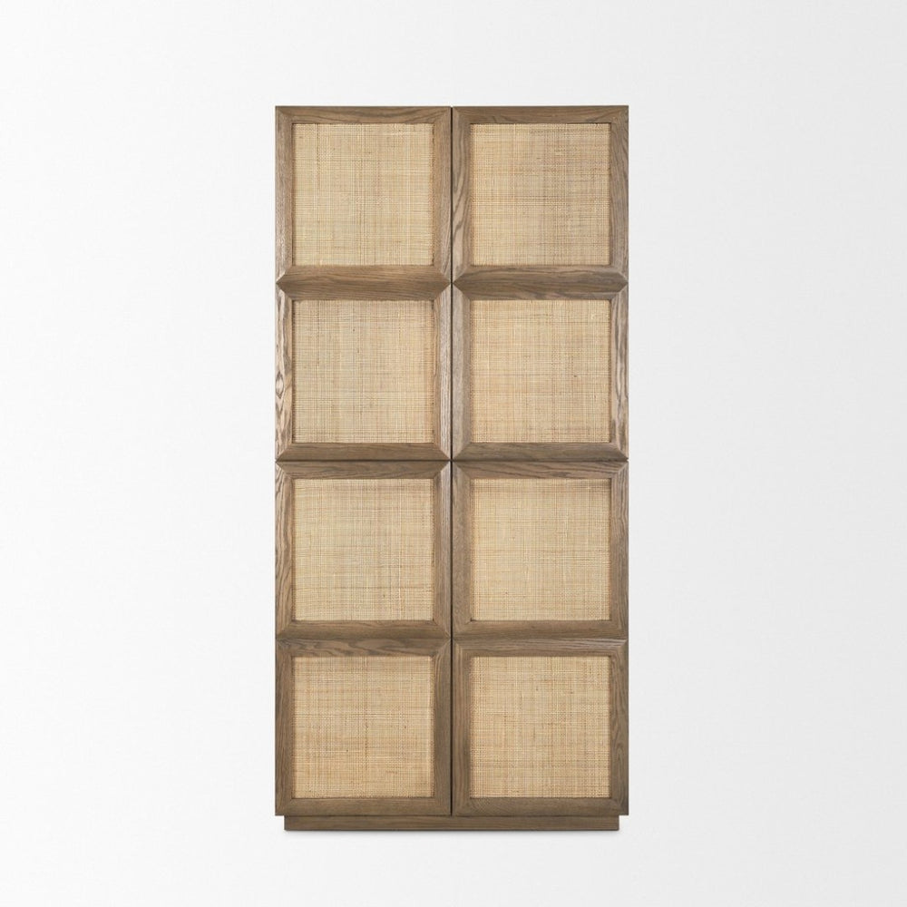 Mercana Sina Curio Cabinet - Elegant Solid Oak Showcase with Woven Doors for Stylish Storage & Display 70816