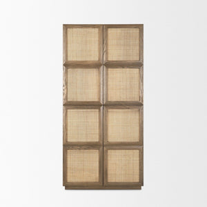 Mercana Sina Curio Cabinet - Elegant Solid Oak Showcase with Woven Doors for Stylish Storage & Display 70816