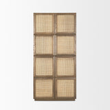 Sina Gray Brown Oak Wood with Natural Rattan 2 Door Curio Cabinet 70816 Mercana