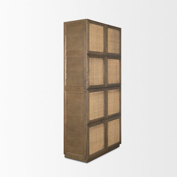 Mercana Sina Curio Cabinet - Elegant Solid Oak Showcase with Woven Doors for Stylish Storage & Display 70816