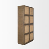 Sina Gray Brown Oak Wood with Natural Rattan 2 Door Curio Cabinet 70816 Mercana