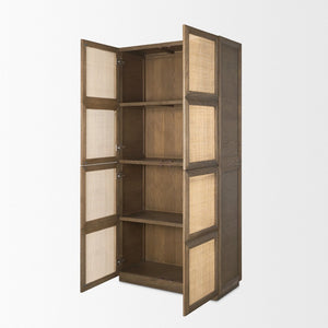 Mercana Sina Curio Cabinet - Elegant Solid Oak Showcase with Woven Doors for Stylish Storage & Display 70816